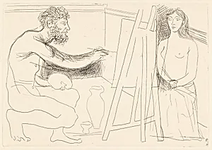 Peintre devant son chevalet avec un modèle aux longs cheveux (Painter at His Easel with a Model with Long Hair)