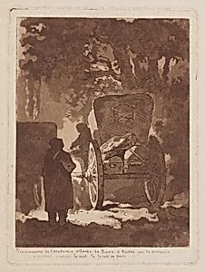 Pensionnaires de l’Académie allants de Rome à Naples par le procaccio et passants pendant la nuit la forest de fondi (Pensionnaires from the French Academy Going from Rome to Naples by Carriage and Passing through a Forest in Fondi during the Night)
