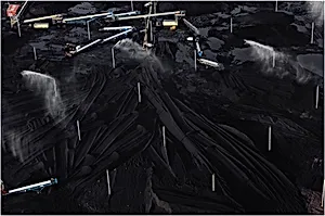 Petcoke piles in southeast Chicago at Koch Industries site along the Calumet River, November