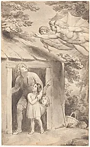 Peter and His Children Visited by Three Flying Figures