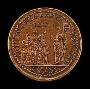 Pietro Lando, c. 1462-1545, Doge of Venice 1539, with Venetian Senators, Kneeling Before Christ [obverse]