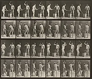 Plate Number 377. Two blacksmiths, hammering on anvil by Eadweard Muybridge