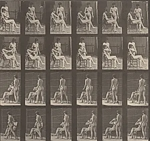 Plate Number 451. Woman brings a cup of tea; another takes the cup and drinks by Eadweard Muybridge