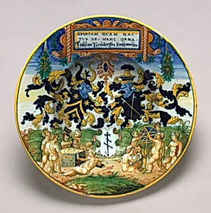 Plate with a heraldic design