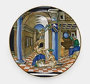Plate with an allegorical scene of Calliope and a youth (from the Ladder Service)
