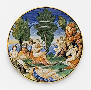 Plate with Marsyas and his companions