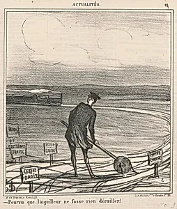 Pourvu que l'aiguilleur ne fasse rien dérailler! by Honoré Daumier