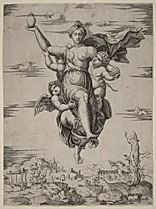Psyche Carried to Olympus by Follower of Marcantonio Raimondi after Raphael