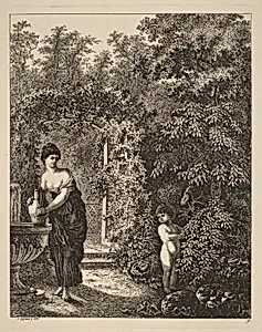 Putto Visiting a Girl at a Fountain