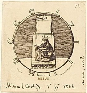 Rébus: "Ci-gît la vendetta surannée" (Rebus: "Here Lies the Ancient Vendetta") by Charles Meryon