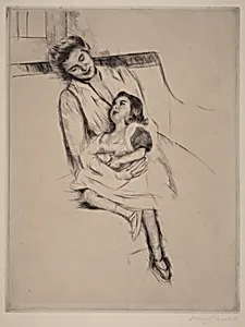 Reine and Margot Seated on a Sofa (No. 2) by Mary Cassatt