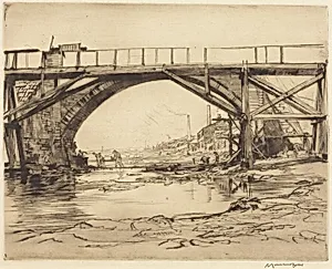 Repairing the Auld Brig, Ayr - No. 1 by Sir Muirhead Bone
