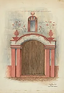Restoration Drawing: Main Doorway, with Decorations, Mission House