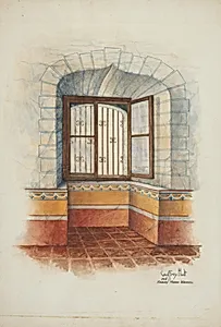 Restoration Drawing: Wall Painting Around Window, with Grille