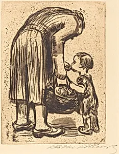 Return from Market (Stehende Mutter, ihr Bublein futternd)