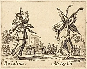 Riciulina and Metzetin by Jacques Callot