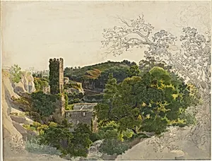 Ruins of a Fortified Tower among Wooded Hills