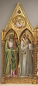 Saint Andrew and Saint Benedict with the Archangel Gabriel [left panel]