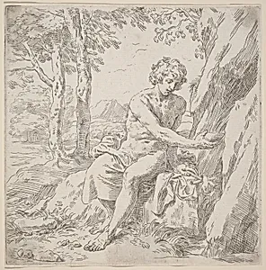 Saint John the Baptist in the Desert by Simone Cantarini