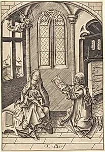 Saint Luke Drawing a Portrait of the Virgin by Israhel van Meckenem
