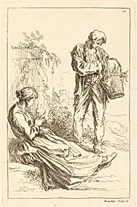 Seated Woman with Peasant Boy Holding a Basket