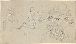 Sheet of Sketches, including Two Warriors Fighting by John Flaxman