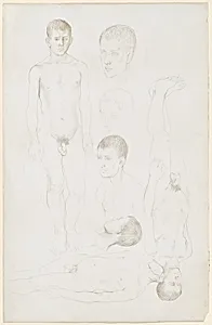 Sheet of Studies of Young Male Nudes