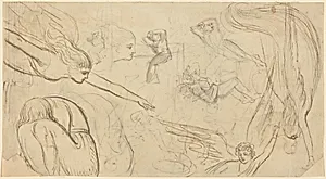 Sheet of Studies with Angels and Cowering Figures (Illustration for Macklin's Bible?)