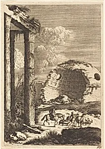 Shepherds Traveling past a Ruined Rotunda