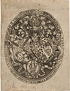 Shield of James I, Anne of Denmark, and Prince Charles by Simon de Passe