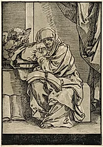Sibyl with a Book and Winged Putto to the Left