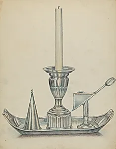 Silver Candlestick with Two Snuffers