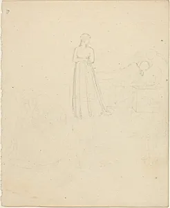 Standing Female Figure Looking at Reclining and Seated Figures by John Flaxman