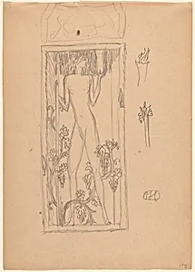 Standing Female Nude, with Floral Design