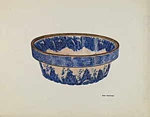 Stoneware Bowl, Mottled Blue and White Glaze