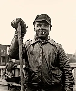 Street Sweeper in World War II Army Surplus Leather Jacket, Chicago, Illinois