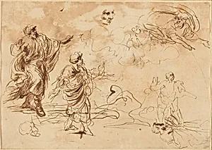 Studies for a Biblical Scene with God the Father Appearing to a Bearded Male Figure by Roman 17th Century