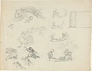 Studies of Crowing Rooster and Reclining Figures [recto and verso] by John Flaxman