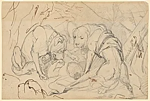 Study for "Alpine Mastiffs Reanimating a Distressed Traveler" (recto); Study for "Alpine Mastiffs Reanimating a Distressed Traveler" (verso)
