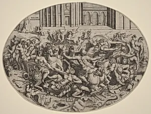 The Battle of the Amazons [recto] by Enea Vico