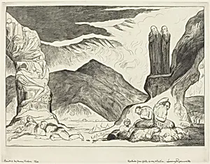 The Circle of the Falsifiers; Dante and Virgil Covering their Noses because of the stench