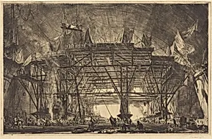 The Great Gantry, Charing Cross Station by Muirhead Bone
