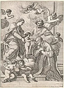 The Holy Family with Saint Philip Neri in Adoration, an Angel, and Putti