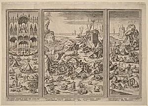 The Last Judgment Triptych by attributed to Cornelis Cort after a follower Hieronymus Bosch