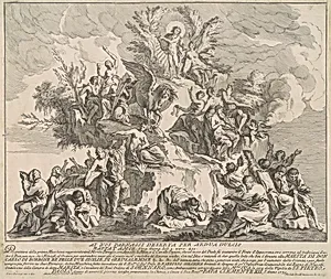 The Prima Macchina for the Chinea of 1739: Mount Parnassus with Apollo, the Muses, and Pegasus by Miguel de Sorellò, after Pierre Parrocel, after Michelangelo Specchi