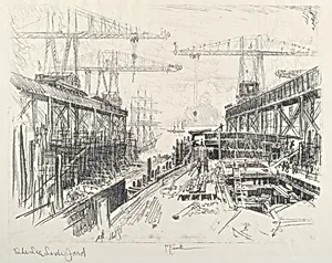 The Sea Lord's Yard / The Walls of Miraflores Lock by Joseph Pennell