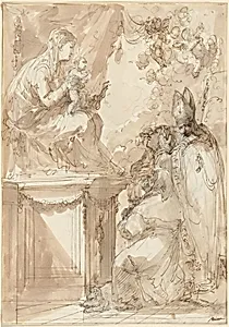 The Virgin and Child Enthroned, Adored by Saints