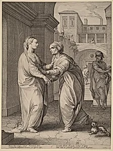 The Visitation by Hendrik Goltzius in the style of Parmigianino