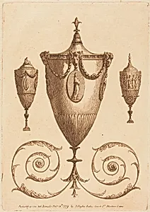 Three Classical Vases, One with Flourishes