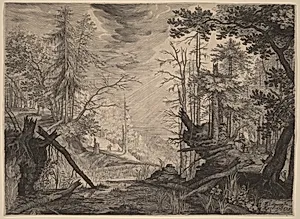 Three Hunters and Two Dogs near a Pool